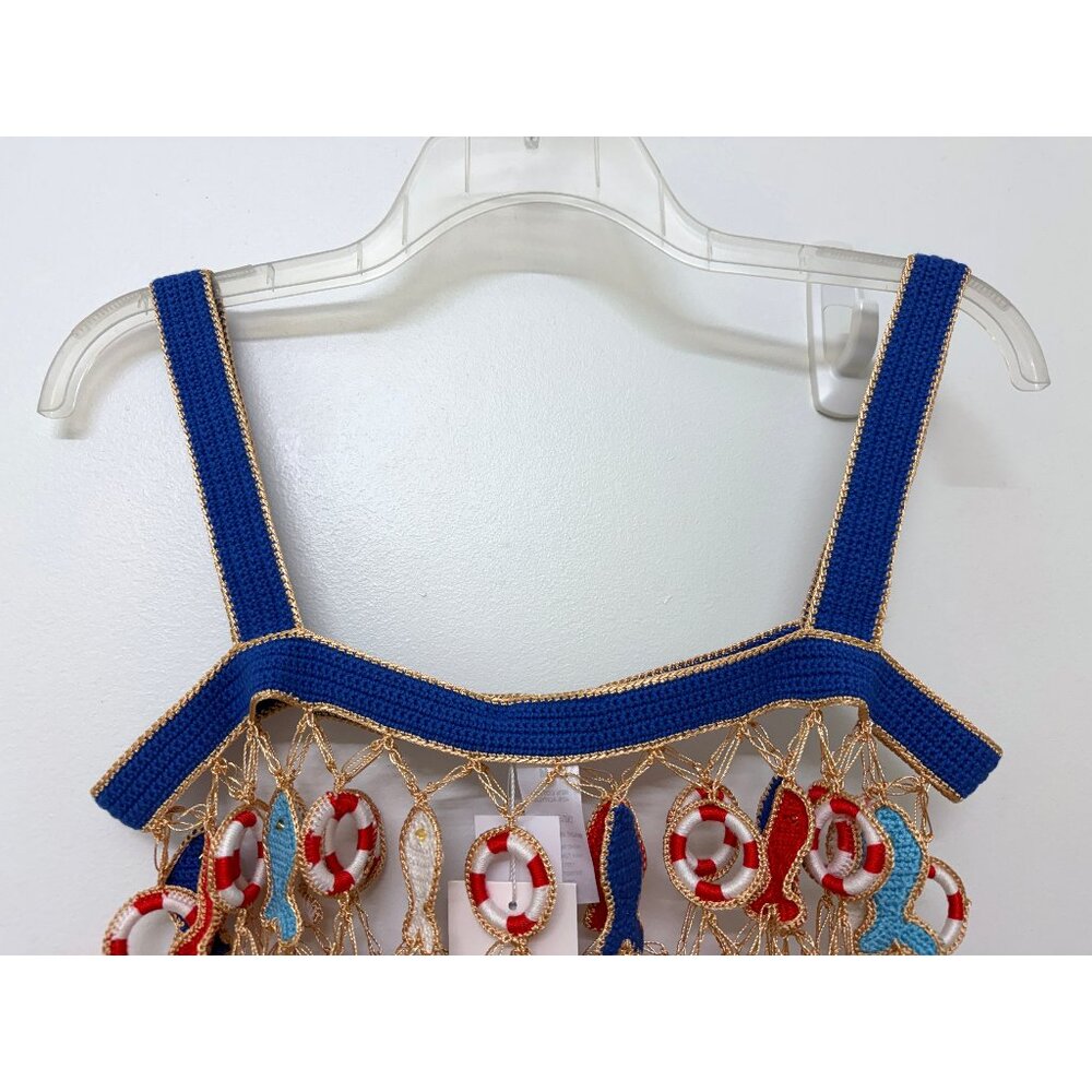 NWT My Beachy Side Poisson Knit Crochet Tank Top Blue Fish Nautical Inner Tube M - Picture 9 of 11